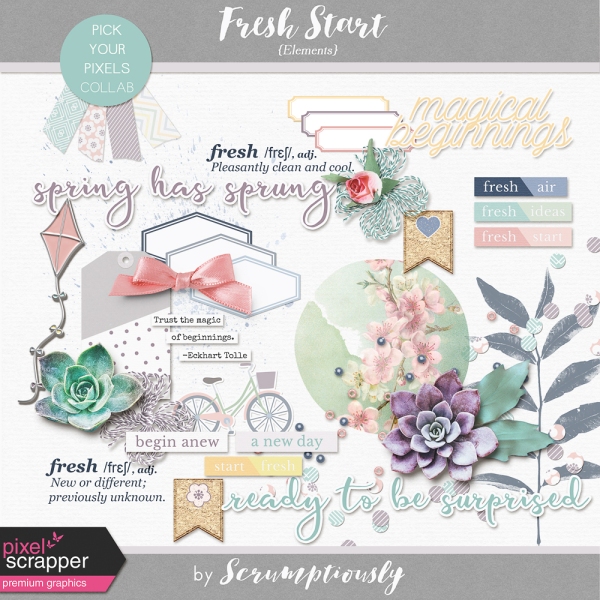 Fresh elements for Spring from Fresh Start digital scrapbook, project life, pocket scrapping bundle by Scrumptiously at Pixel Scrapper