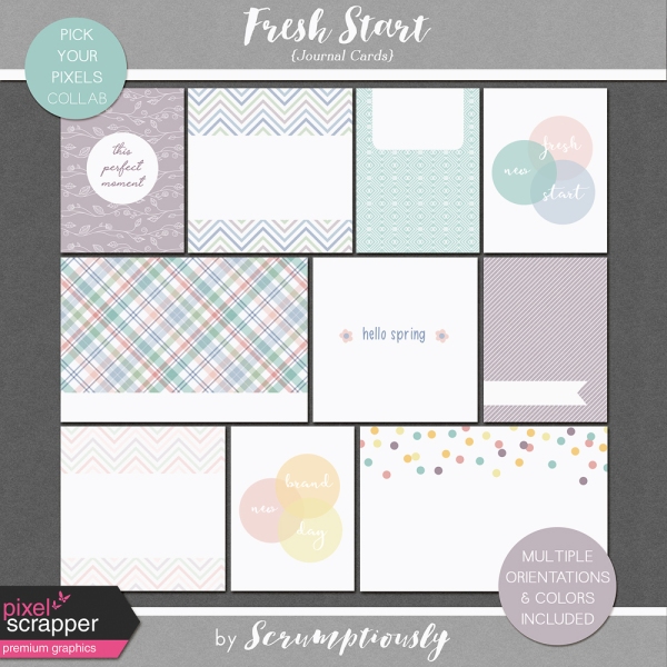 Fresh journal cards for Spring from Fresh Start digital scrapbook, project life, pocket scrapping bundle by Scrumptiously at Pixel Scrapper