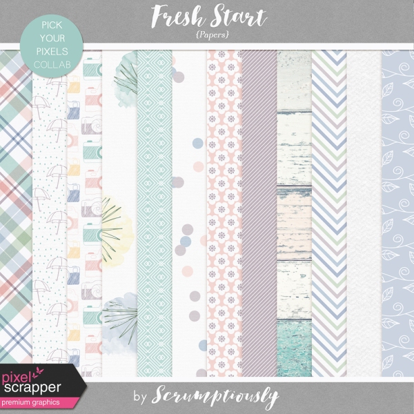 Fresh patterned papers for Spring from Fresh Start digital scrapbook, project life, pocket scrapping bundle by Scrumptiously at Pixel Scrapper