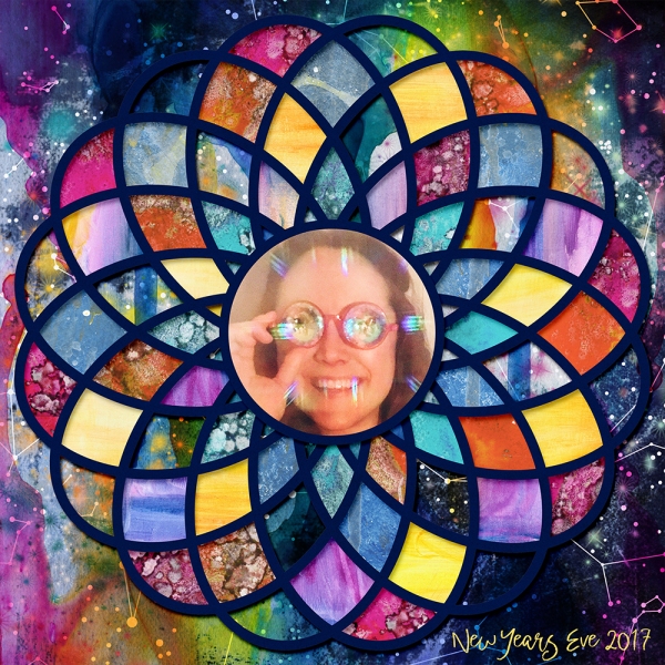 Kaleidoscope Night layout by Violet using Die Cut digital layout page templates for digital scrapbooking by Scrumptiously at Pixel Scrapper